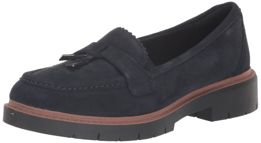 CLARKS COLLECTION WOMEN'S WESTLYNN BELLA LOAFER, NAVY SUEDE, 7 WIDE US